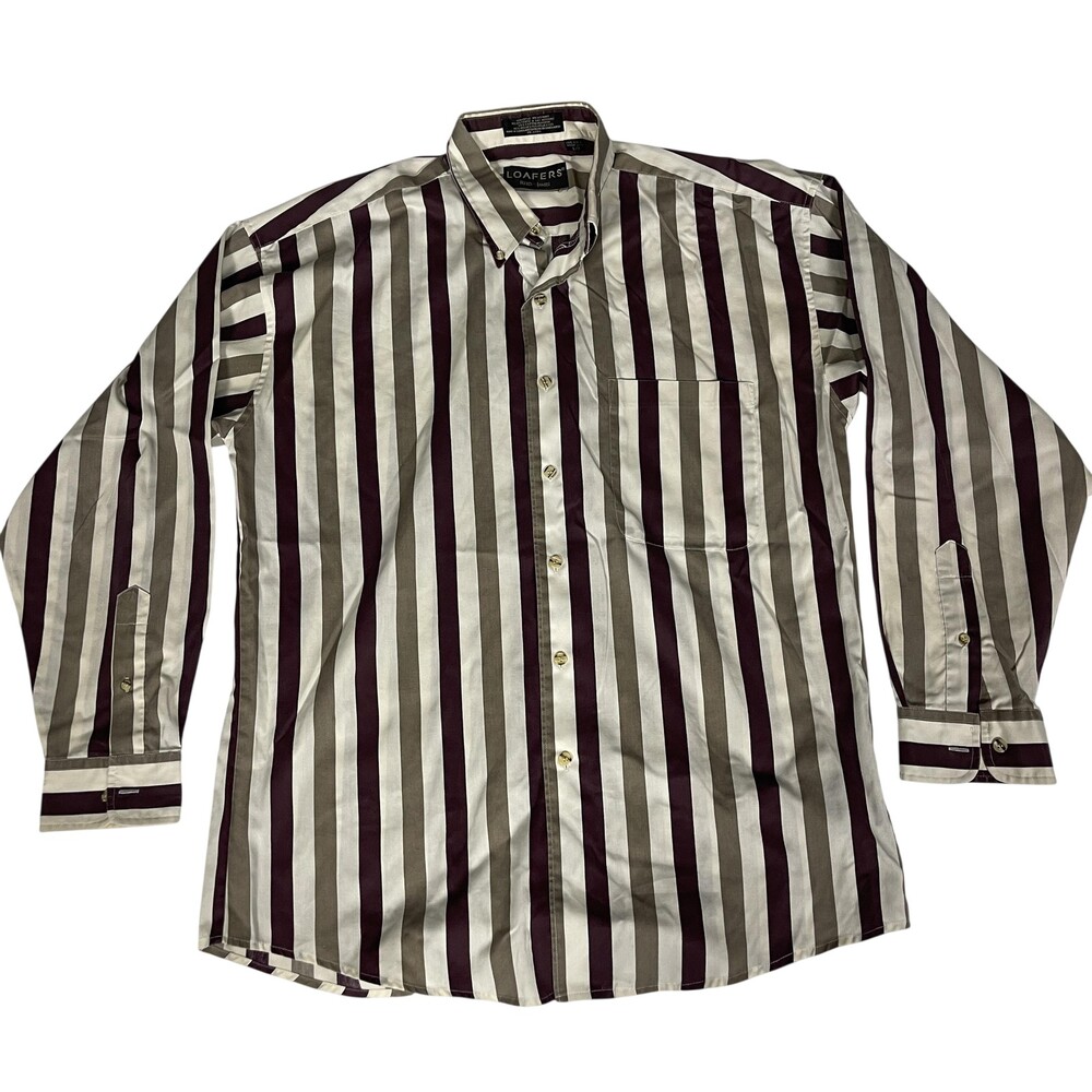 Loafers Reed St James Shirt Mens Large Burgundy Striped Button Down Long Sleeve